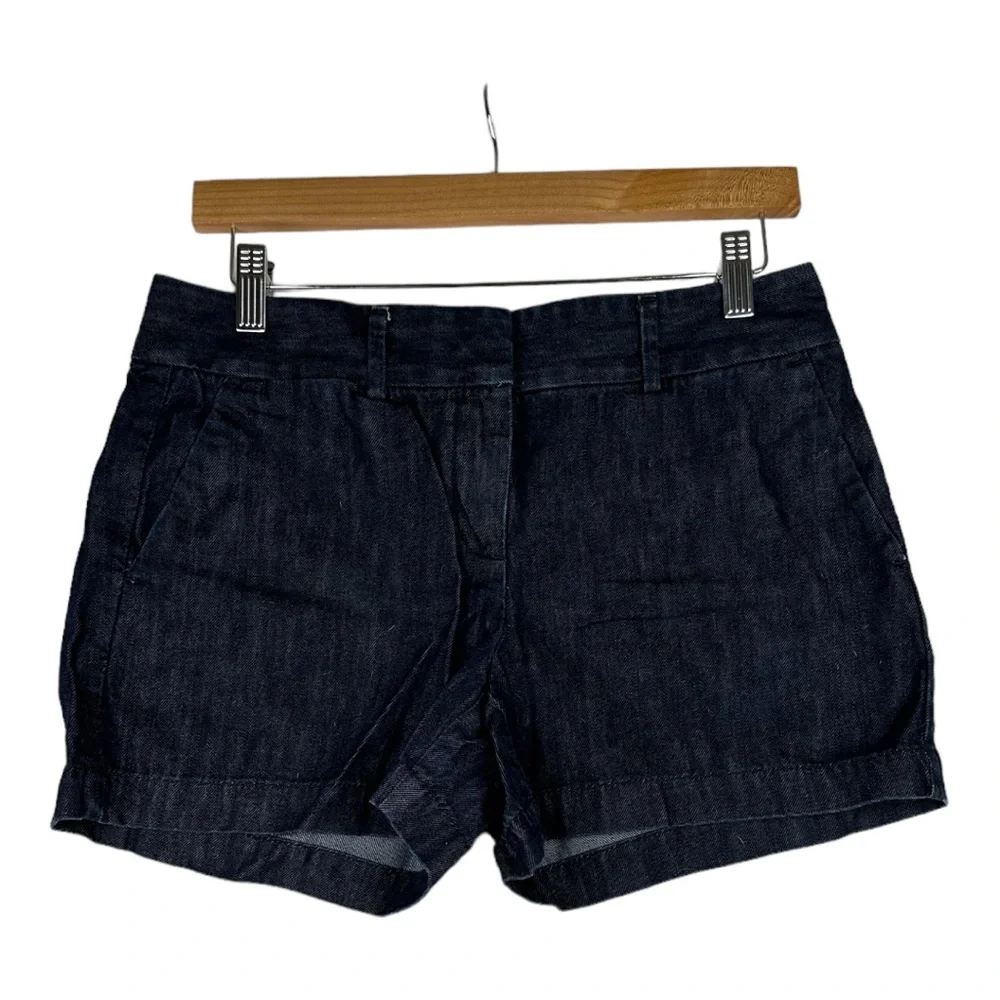 Ann Taylor LOFT SZ 2 Rivera‎ Jean Shorts Low-Rise Pockets Dark Wash Zip-Fly Blue